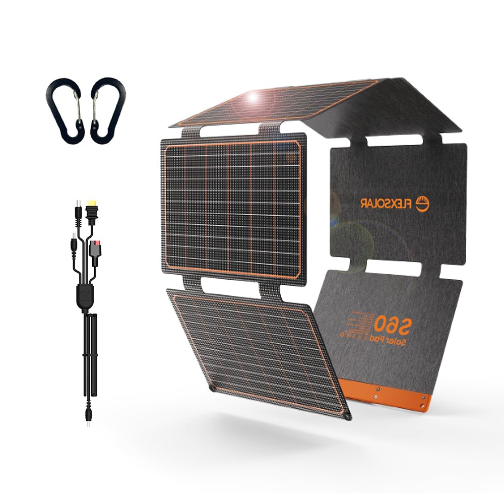 Foldable Portable Solar Charger with USB-C USB-A DC Outputs for Camping and Emergency Power