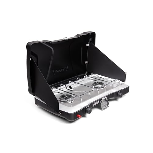 2-Burner Portable Propane Camping Stove with Wind Guards and Adjustable Heat Control