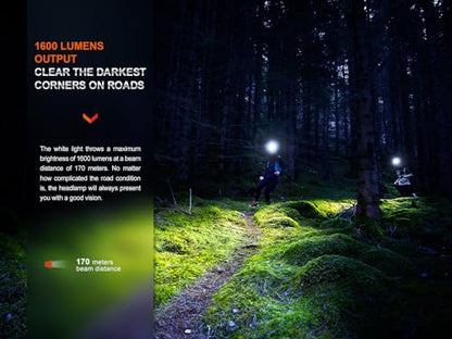 1600 Lumen USB-C Rechargeable Dual-Beam Headlamp for Running and Hiking