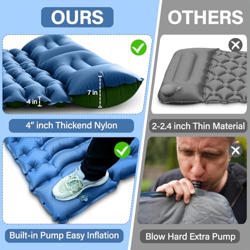 Double 4-Inch Self-Inflating Sleeping Pad with Pillow Pump
