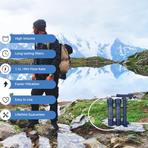 Large Emergency Hand Pump Water Filtration System with 3-Stage Purification
