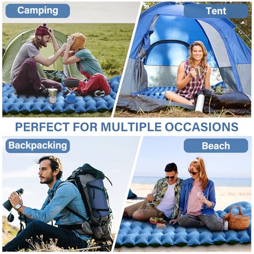 Double 4-Inch Self-Inflating Sleeping Pad with Pillow Pump