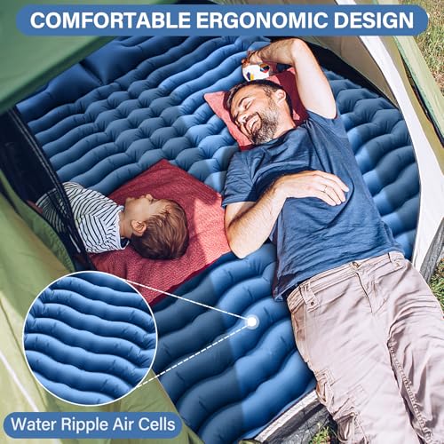 Double 4-Inch Self-Inflating Sleeping Pad with Pillow Pump