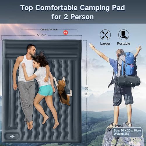 Double 6-Inch Self-Inflating Sleeping Pad with Foot Pump