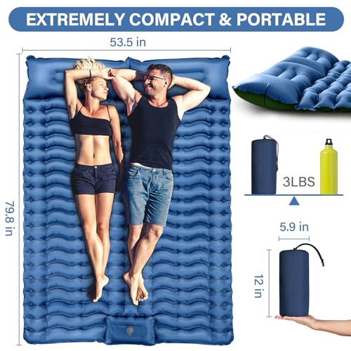 Double 4-Inch Self-Inflating Sleeping Pad with Pillow Pump