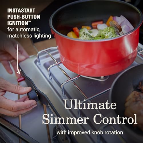 2-Burner Portable Propane Camping Stove with Wind Guards and Adjustable Heat Control