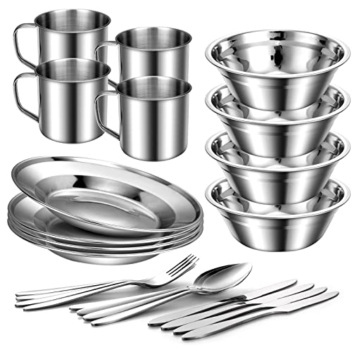 29-Piece Stainless Steel Camping Mess Kit with Tableware Set