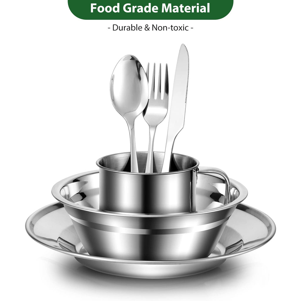 29-Piece Stainless Steel Camping Mess Kit with Tableware Set
