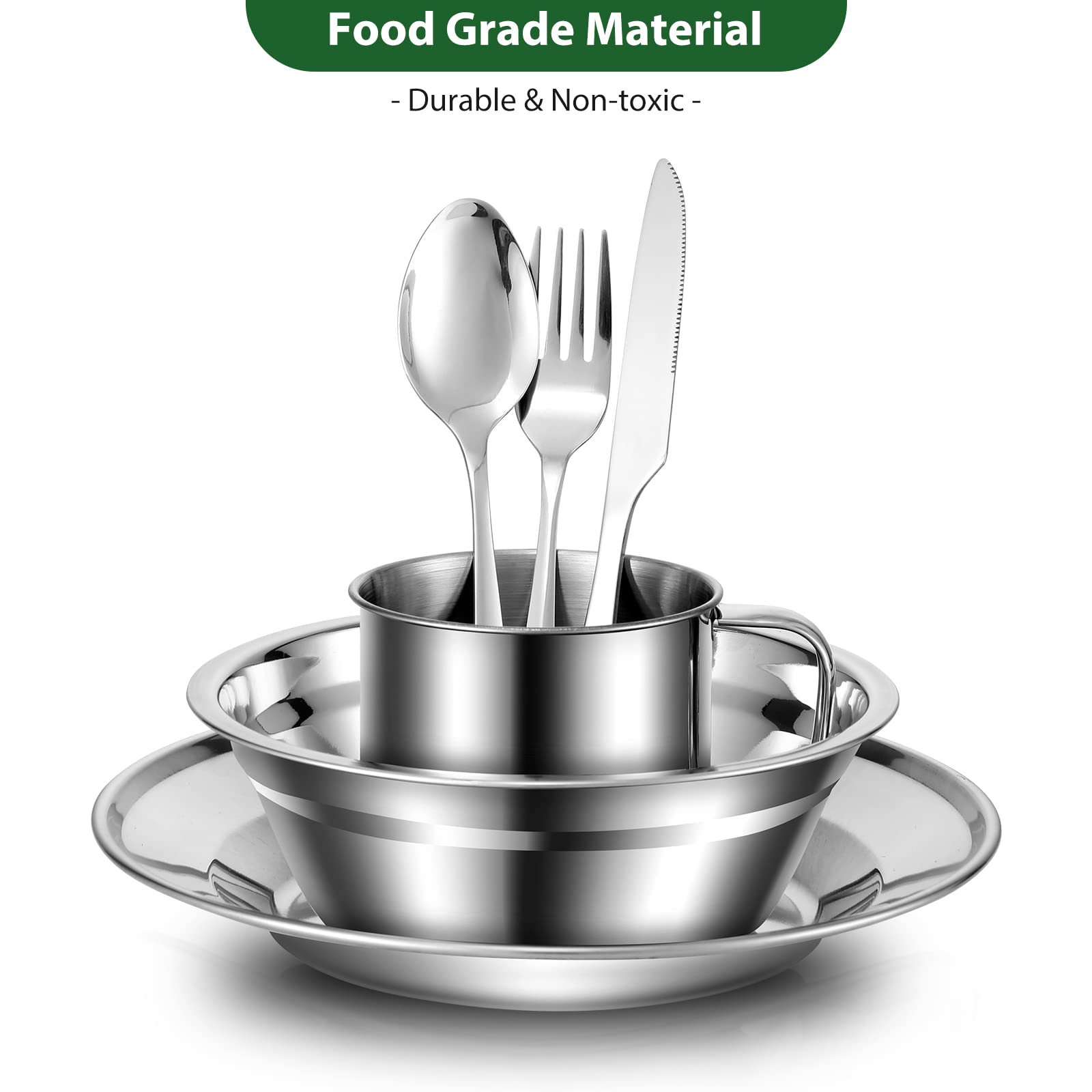 29-Piece Stainless Steel Camping Mess Kit with Tableware Set