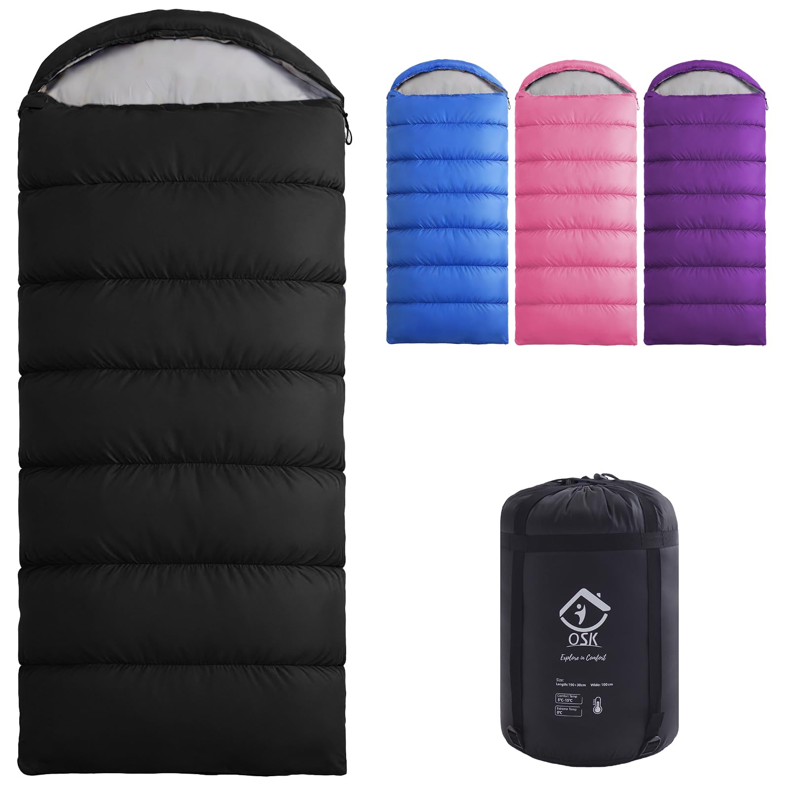XXL Waterproof 3-4 Season Sleeping Bag with Compression Sack