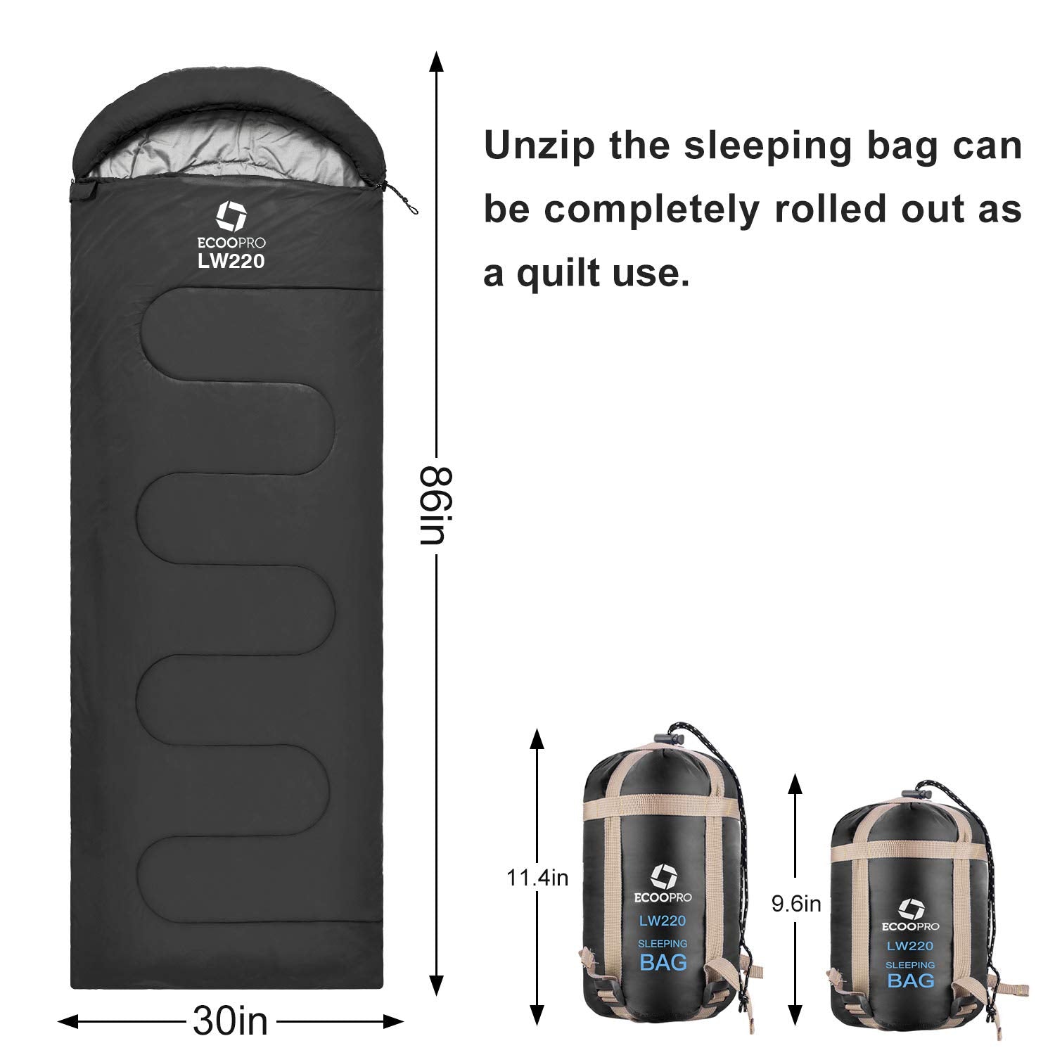 Compact Waterproof Warm Weather Sleeping Bag for Adults