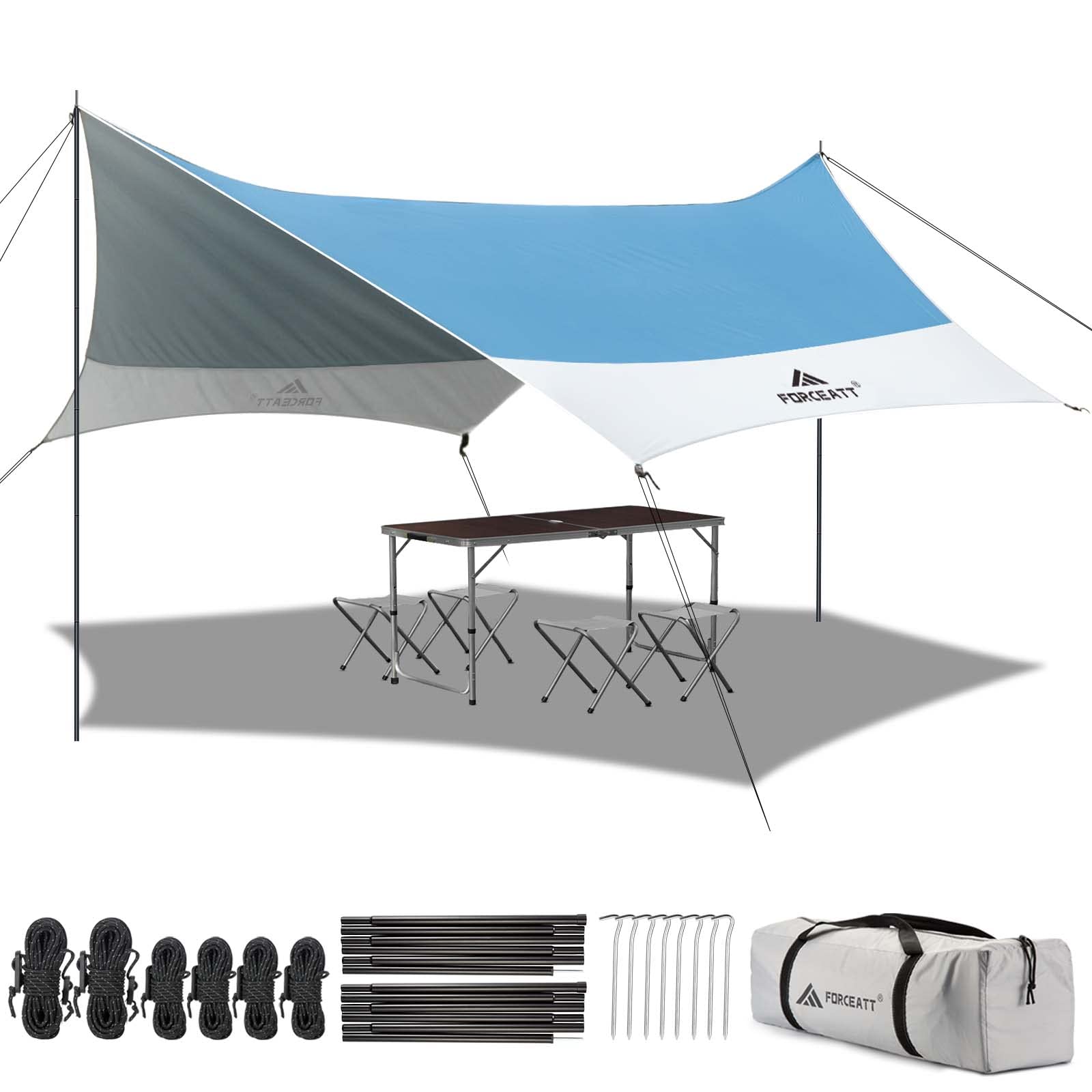 12x14FT Waterproof UPF50+ Camping Tarp Shelter with Poles
