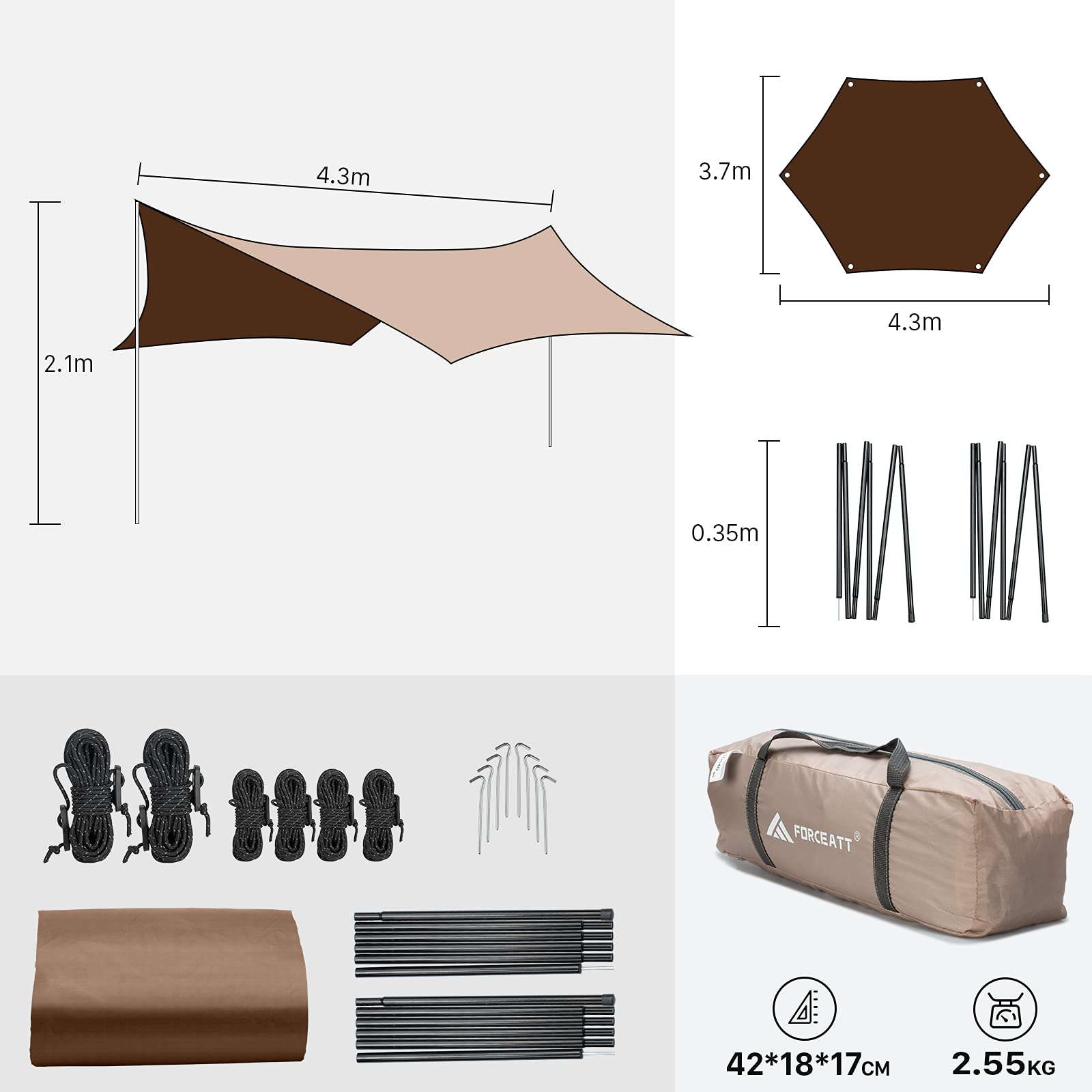 12x14FT Waterproof UPF50+ Camping Tarp Shelter with Poles