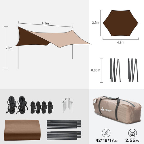 12x14FT Waterproof UPF50+ Camping Tarp Shelter with Poles