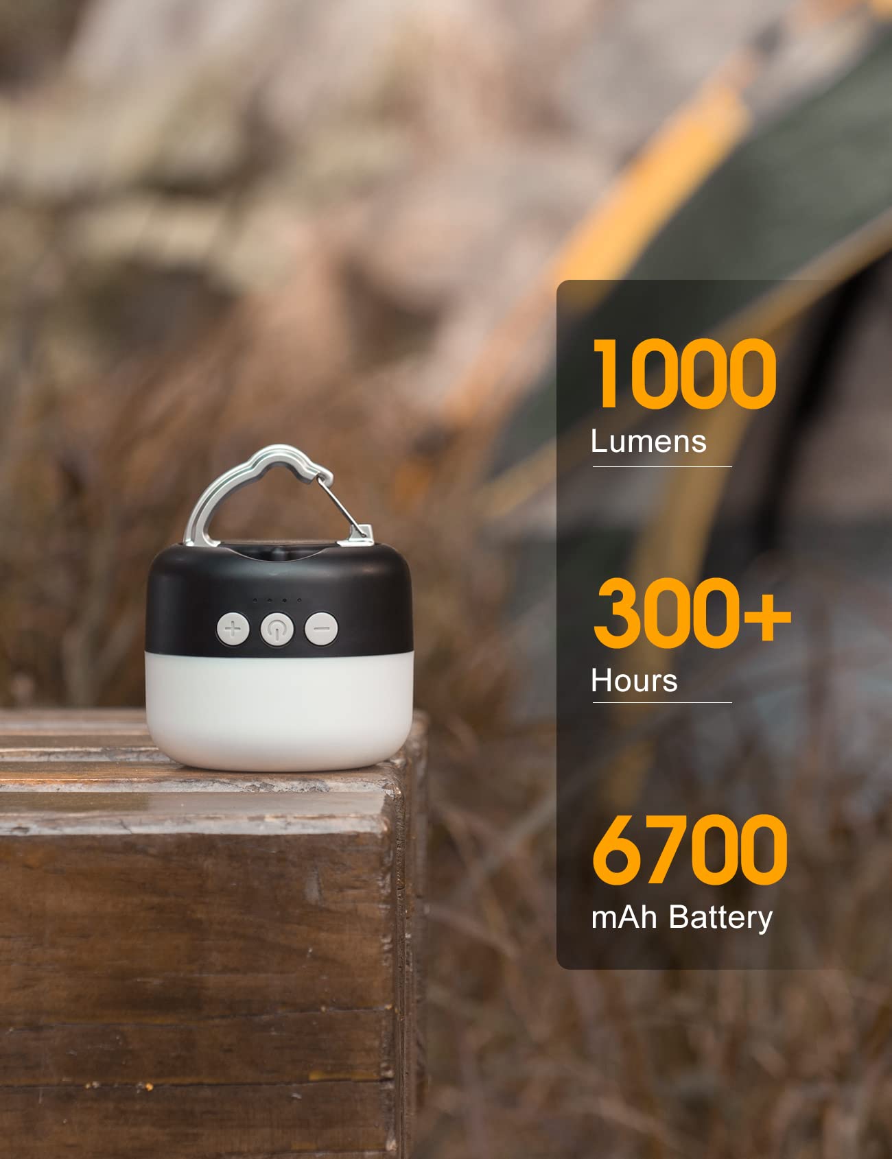 1000LM Rechargeable LED Camping Lantern with Hanging Hook for Emergency Outdoor Use