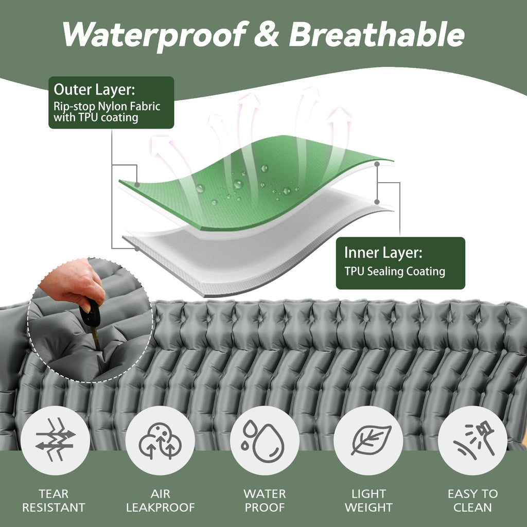 2-Person Compact Inflatable Sleeping Pad with Pillow and Pump