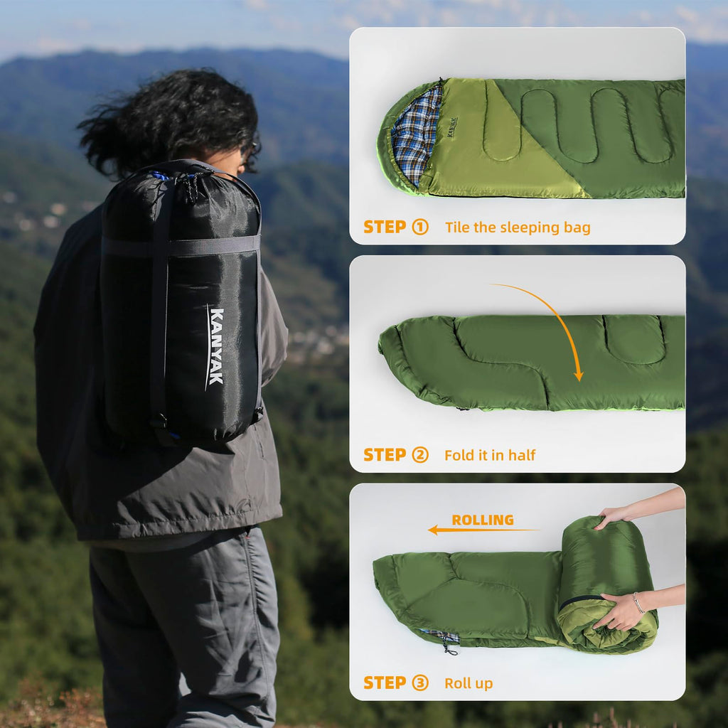 32°F 3-4 Season Warm Camping Sleeping Bag for All Ages