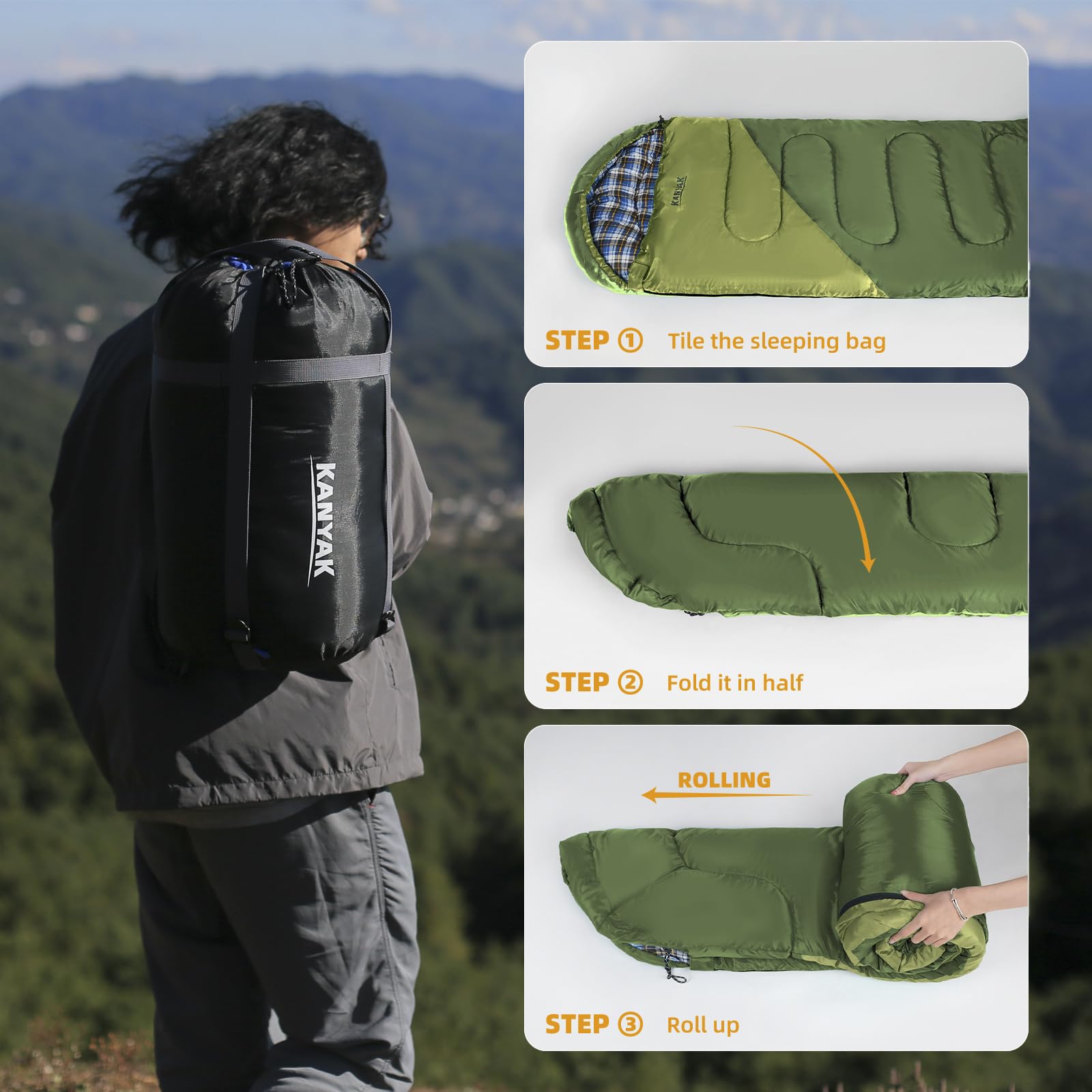 32°F 3-4 Season Warm Camping Sleeping Bag for All Ages