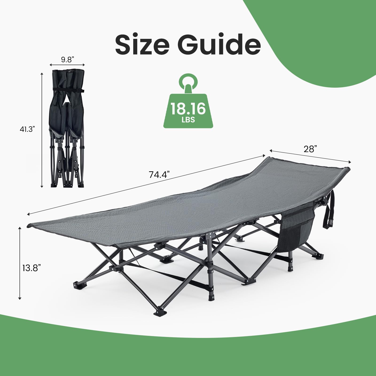 Folding Camping Cot with Cushion and Heavy-Duty Frame