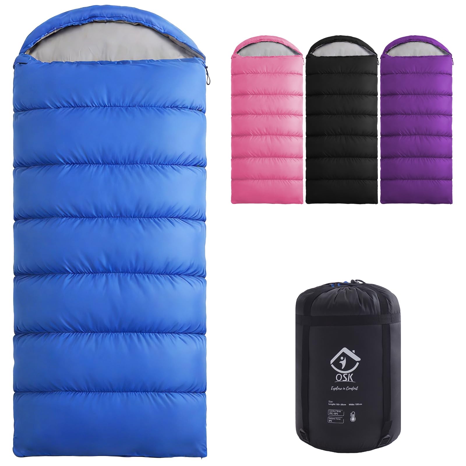 XXL Waterproof 3-4 Season Sleeping Bag with Compression Sack