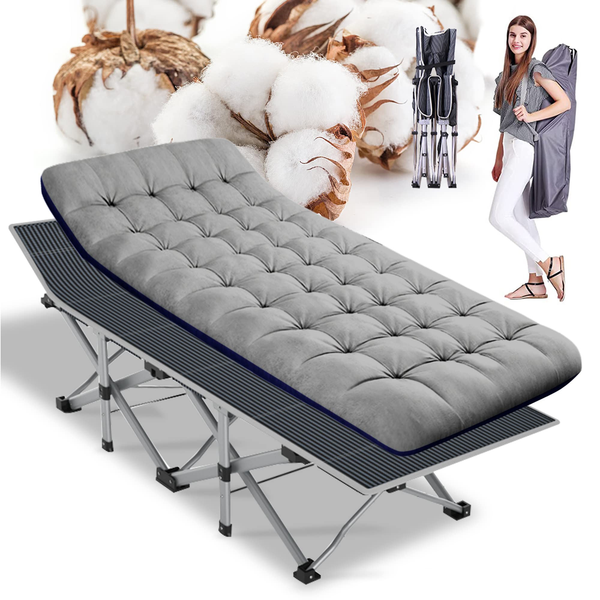 ABORON Folding Camping Cot W/Mat for Adults