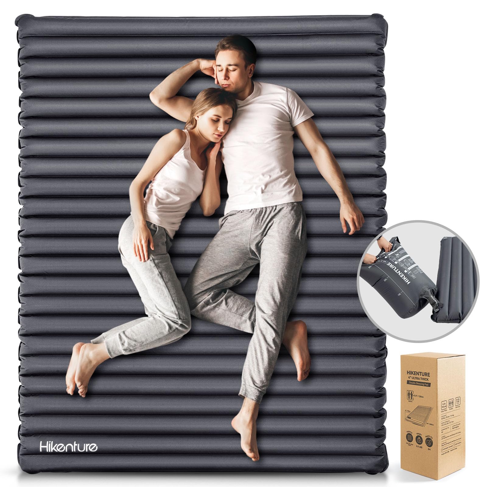 Double 4-Inch Ultralight Inflatable Sleeping Pad for Camping
