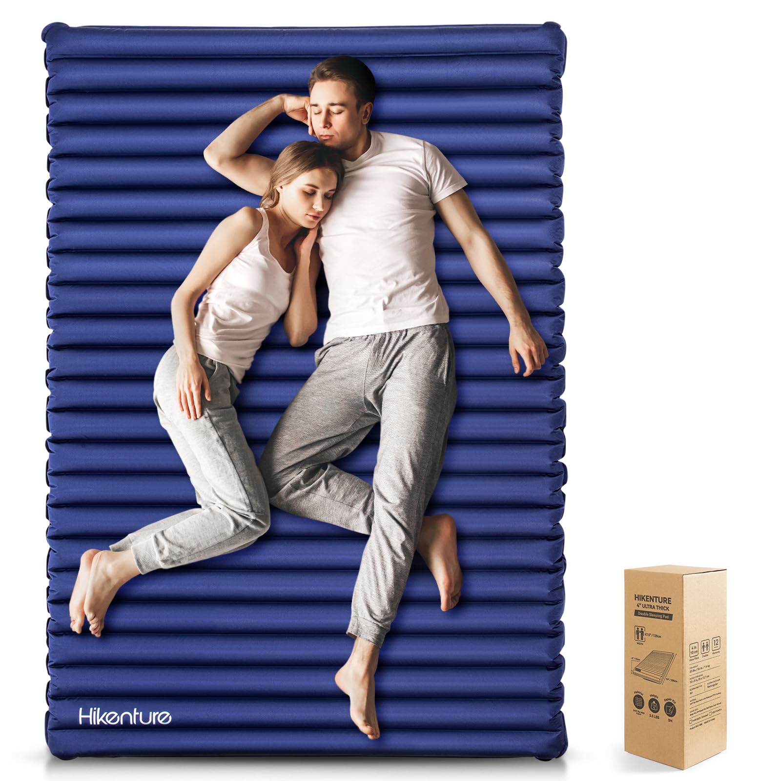 Double 4-Inch Ultralight Inflatable Sleeping Pad for Camping
