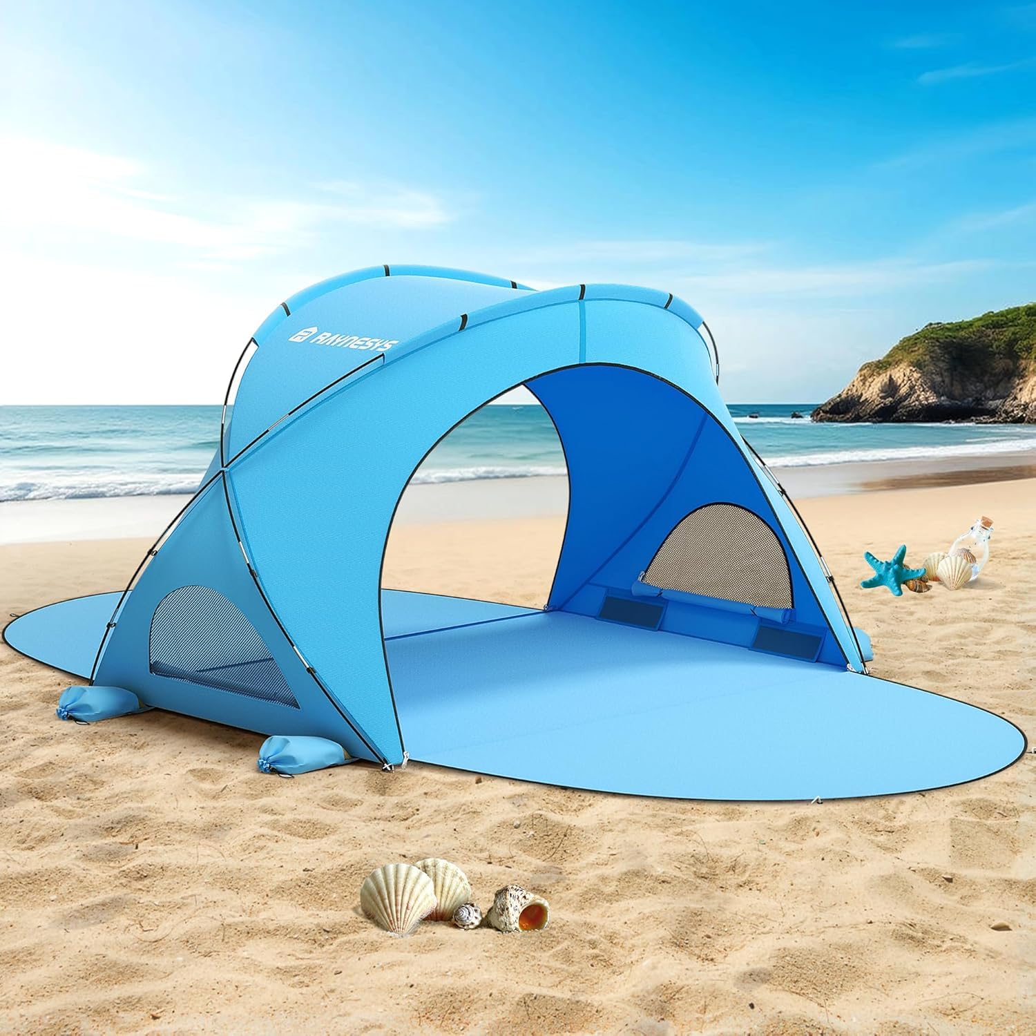 UPF50+ Portable Beach Sun Shelter Tent with Dual Zipper Doors