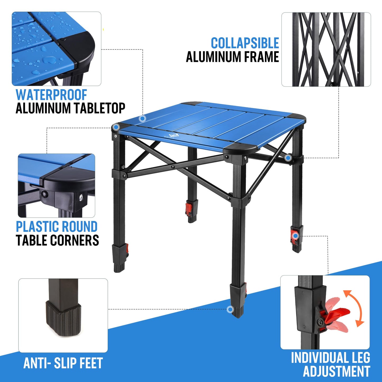 VILLEY Aluminum Folding Square Table with Carry Bag