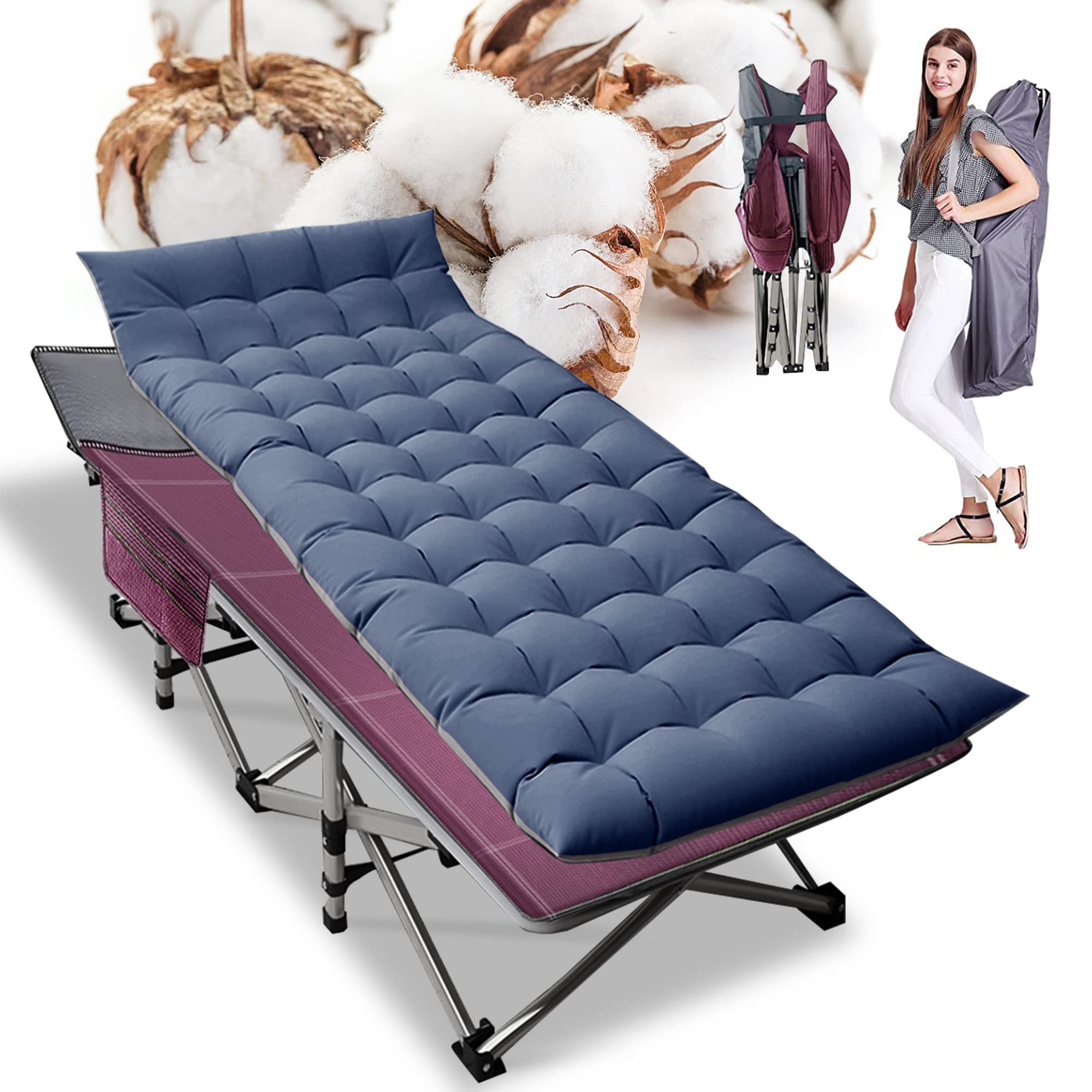 ABORON Folding Camping Cot W/Mat for Adults