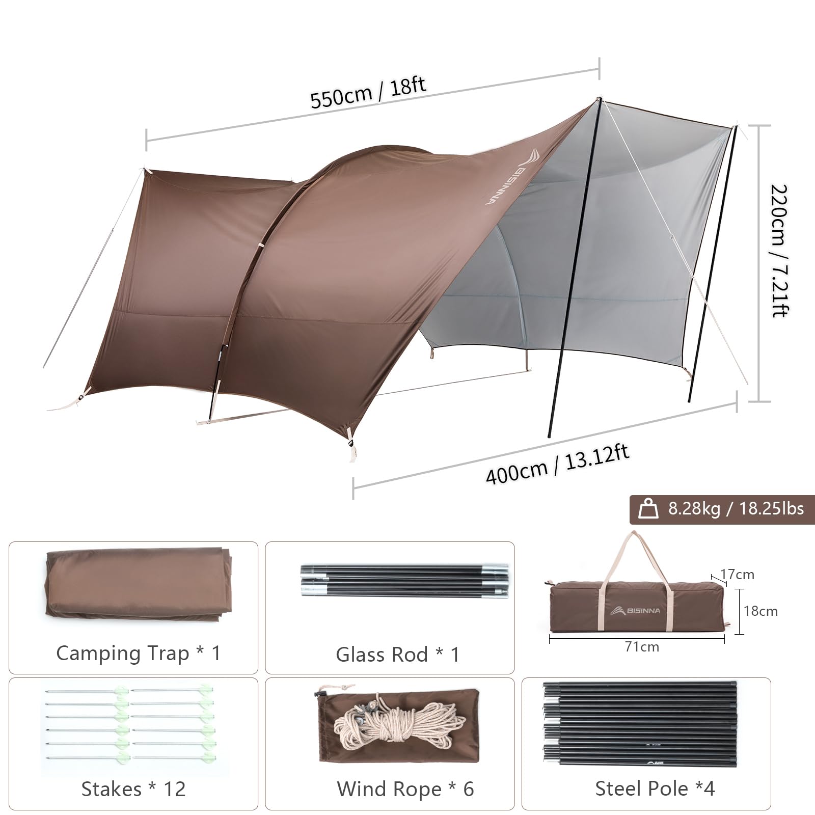 Large Waterproof Camping Tarp Awning for Hammock and Shelter