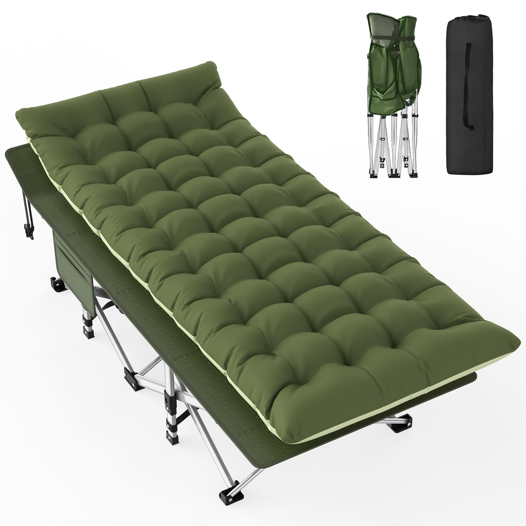 Folding Adult Camping Cot with Mattress and Storage Bag