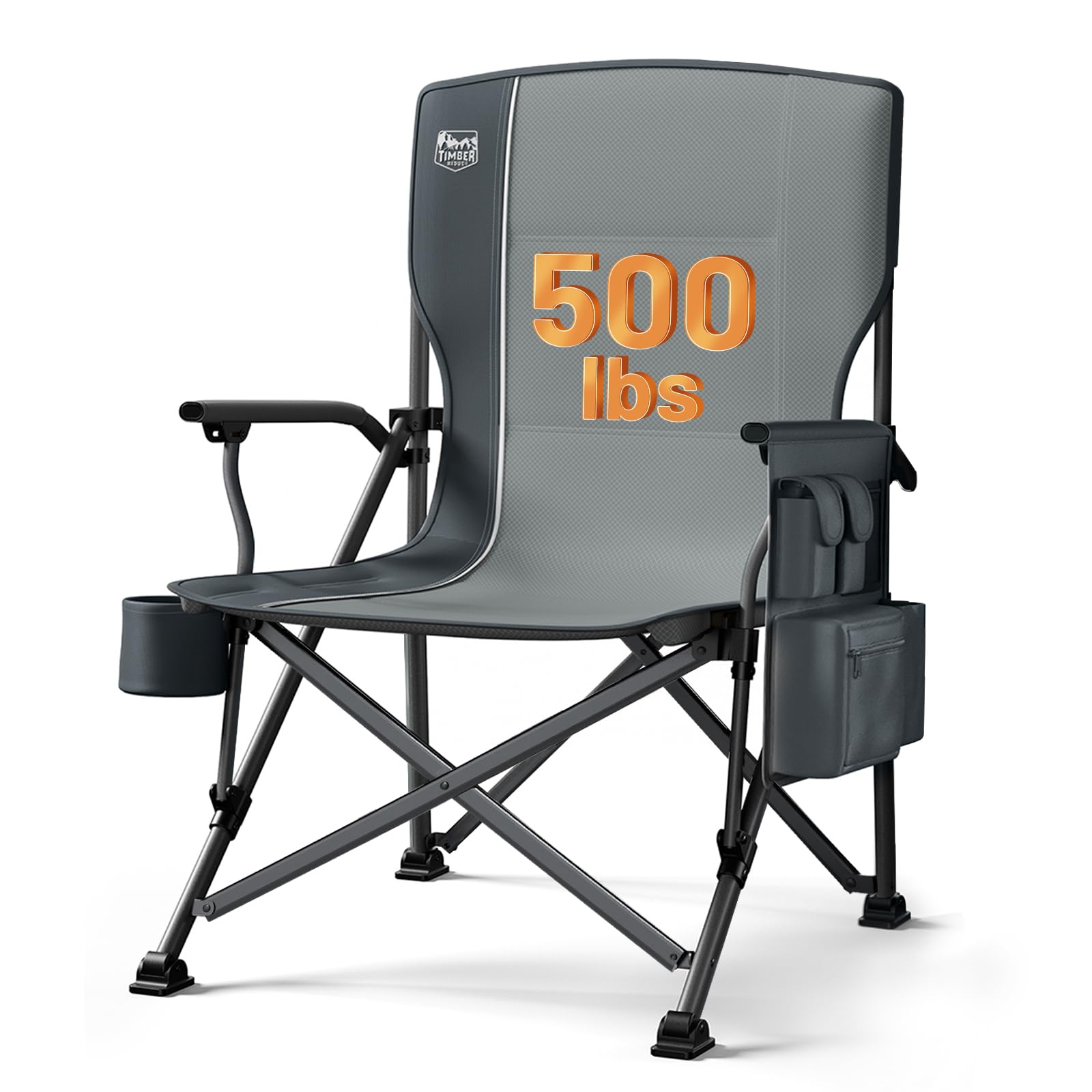 TIMBER RIDGE Oversized Folding Camping Chair High Back Heavy Duty for Adults Support up to 500lbs with Cup Holder, Side Pocket Cooler Bag