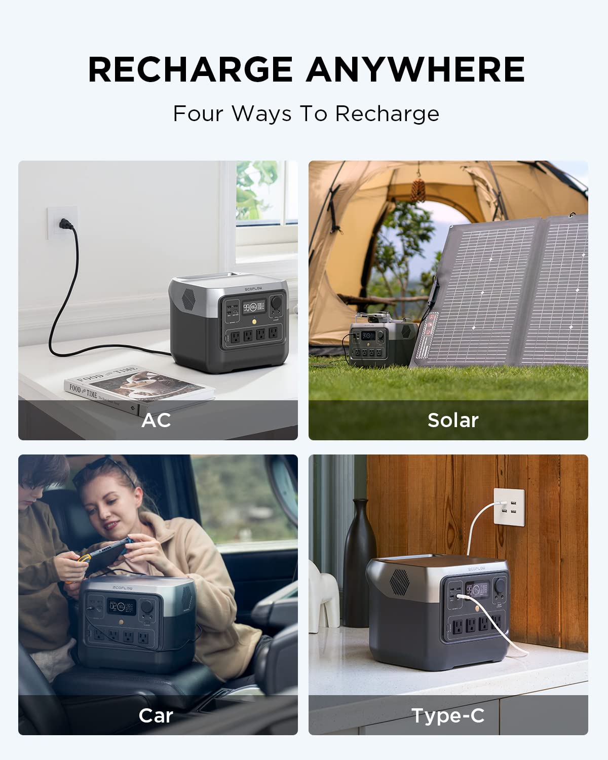 Portable Solar Generator 768Wh LiFePO4 Fast-Charging Power Station with AC Outlets