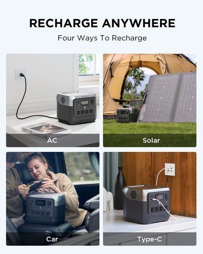 Portable Solar Generator 768Wh LiFePO4 Fast-Charging Power Station with AC Outlets