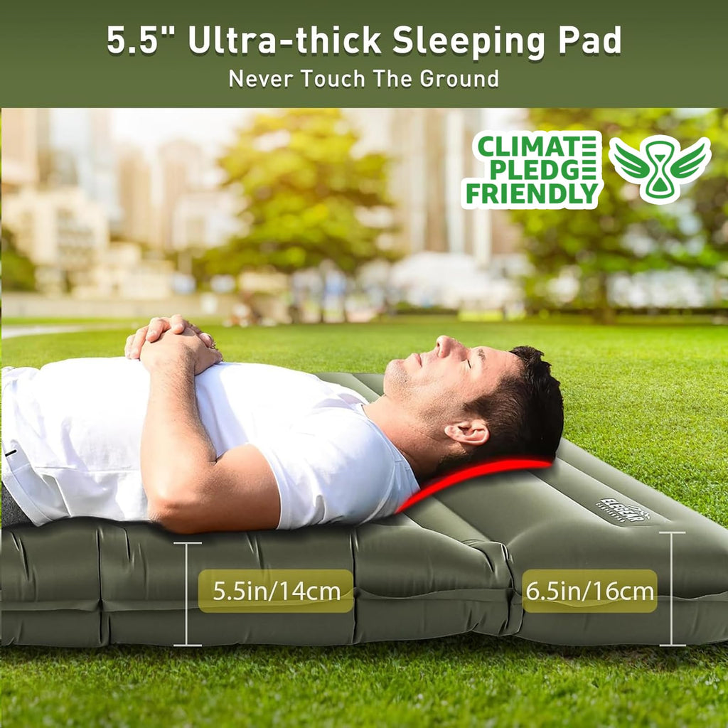 Ultra-Thick Camping Sleeping Pad with Pillow and Foot Pump