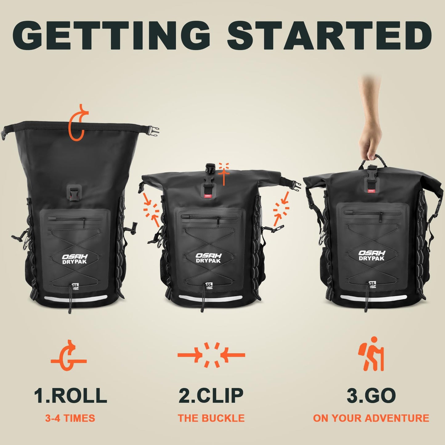 Roll-Top Waterproof Dry Bag Backpack for Outdoor Travel and Water Sports