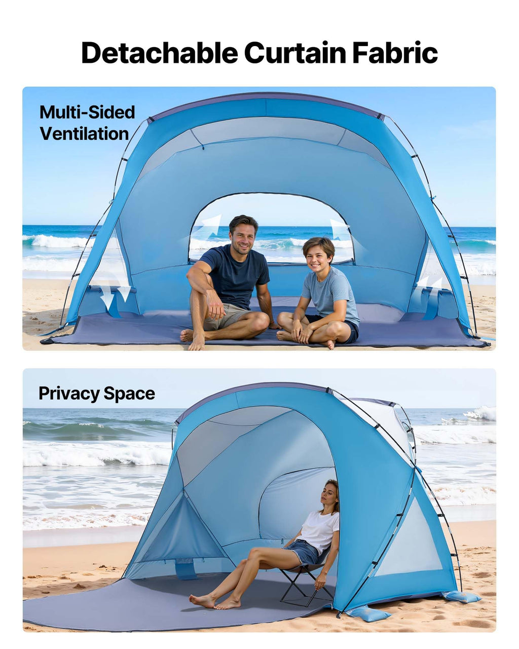 6-Person UPF50+ Beach Sun Shelter Canopy with Carry Bag