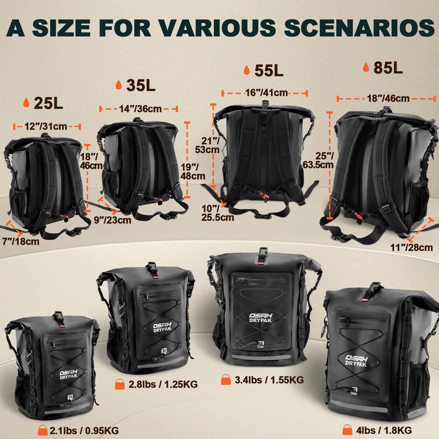 Roll-Top Waterproof Dry Bag Backpack for Outdoor Travel and Water Sports