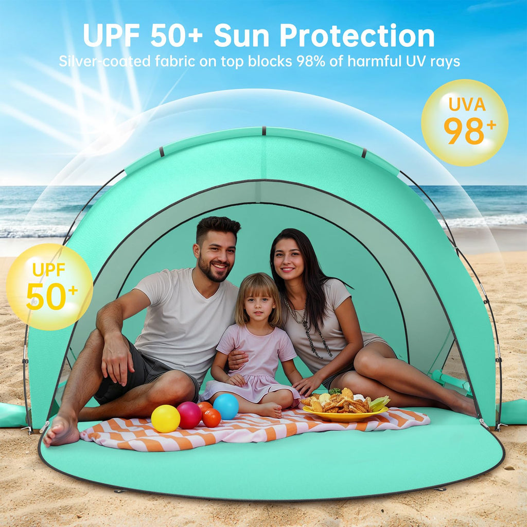 UPF50+ Portable Beach Sun Shelter Tent with Dual Zipper Doors
