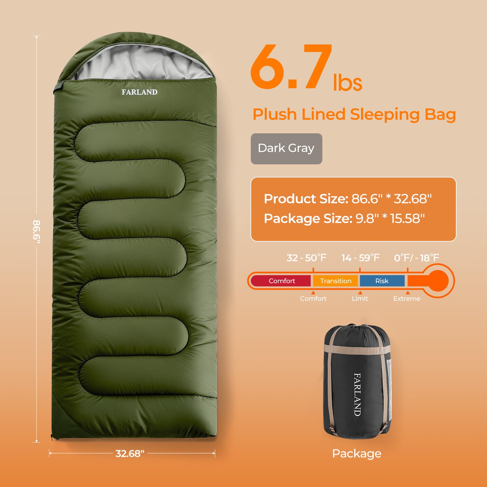 Adult Cold Weather Fleece-Lined Waterproof Sleeping Bag