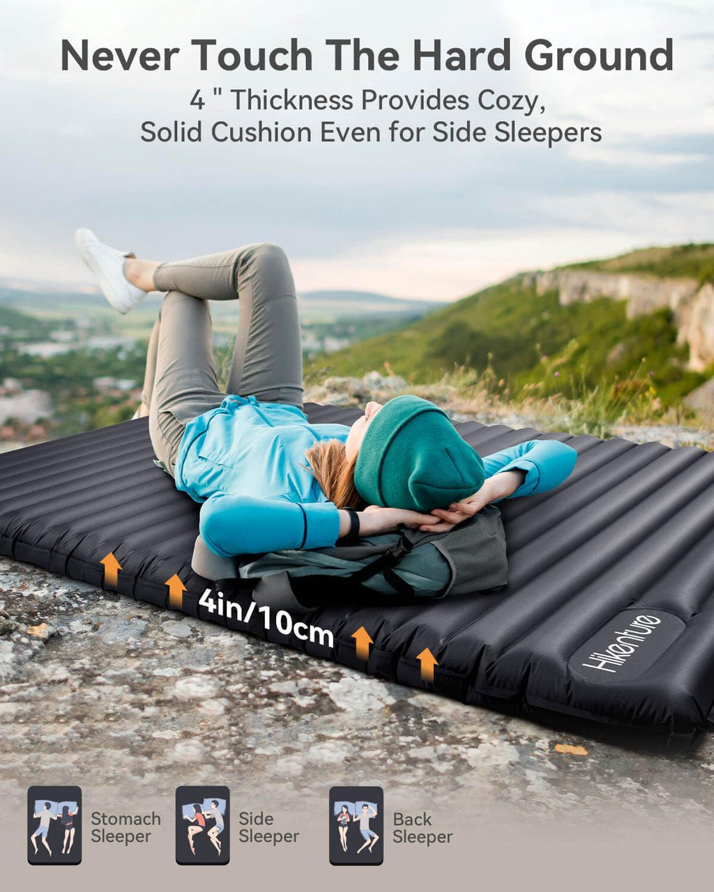 Double 4-Inch Ultralight Inflatable Sleeping Pad for Camping