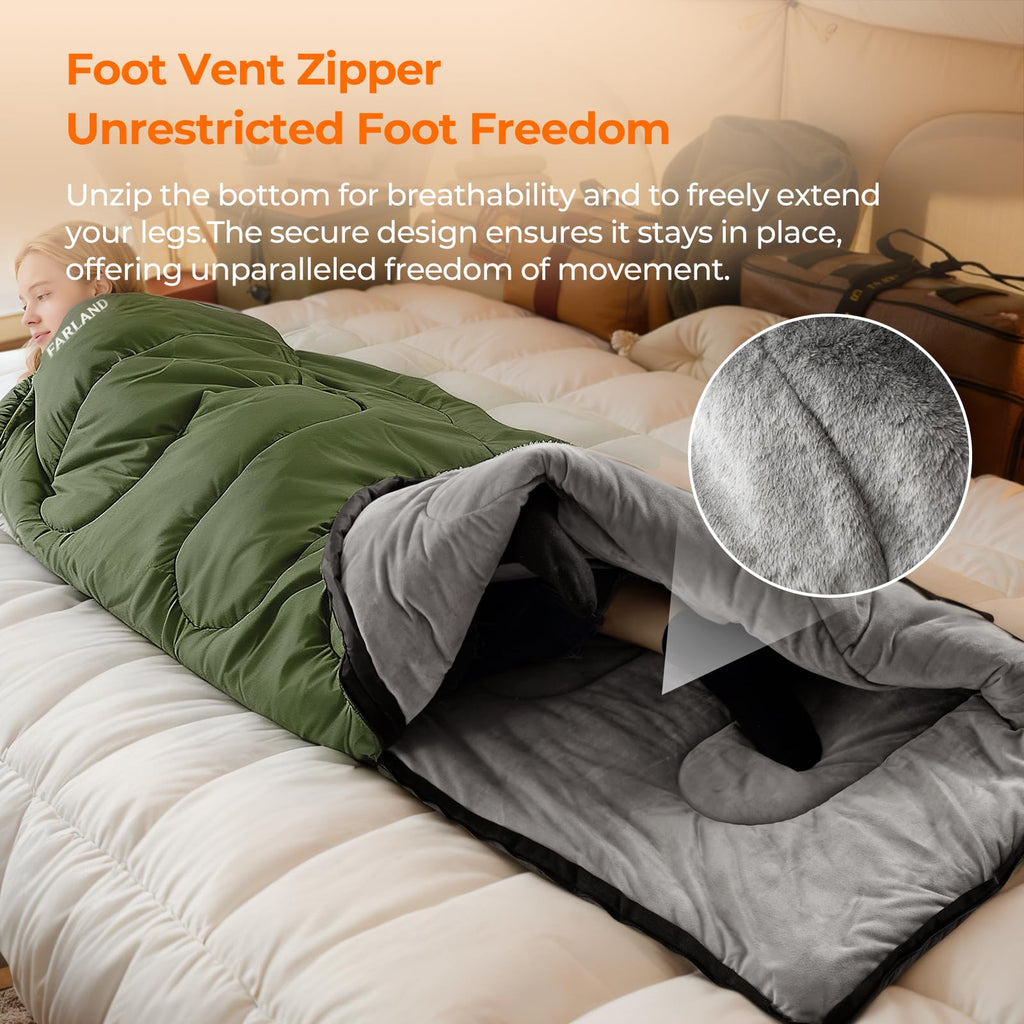 Adult Cold Weather Fleece-Lined Waterproof Sleeping Bag