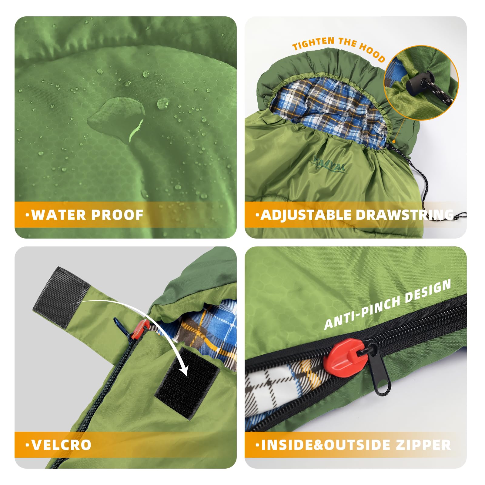 32°F 3-4 Season Warm Camping Sleeping Bag for All Ages