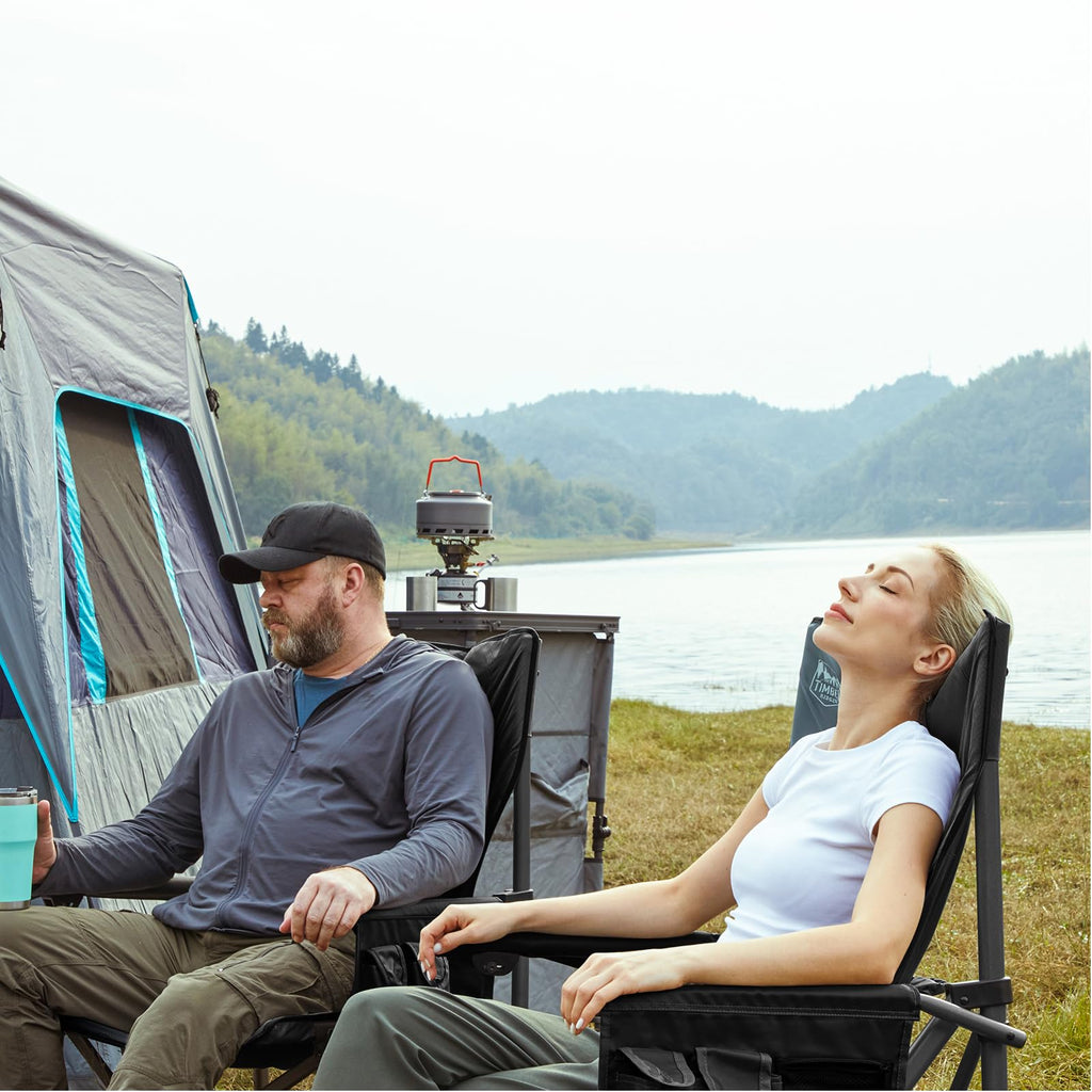 Oversized Heavy-Duty Folding Camping Chair with Cooler Bag
