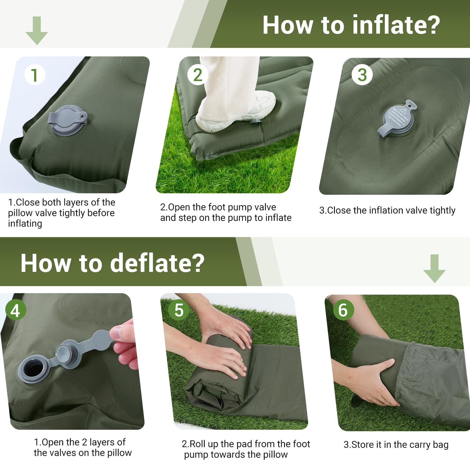 Ultra-Thick Camping Sleeping Pad with Pillow and Foot Pump