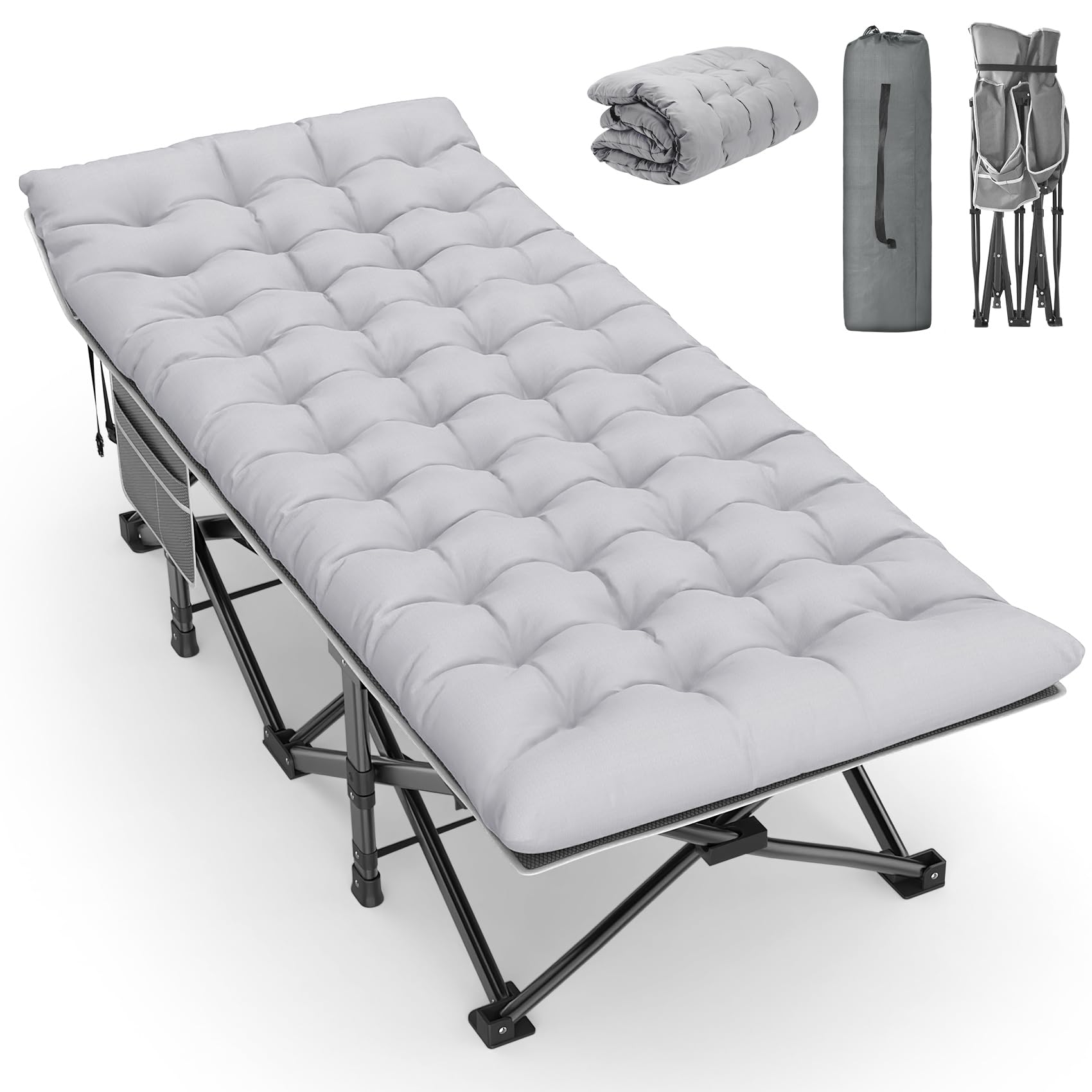 Folding Adult Camping Cot with Mattress and Storage Bag