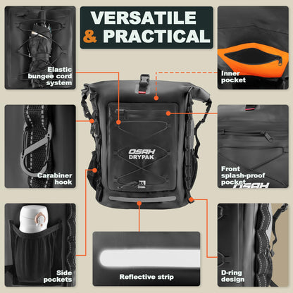 Roll-Top Waterproof Dry Bag Backpack for Outdoor Travel and Water Sports