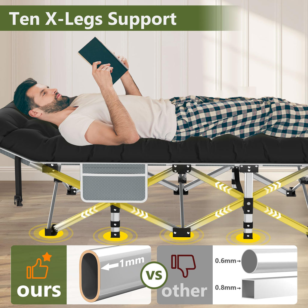 Folding Adult Camping Cot with Mattress and Storage Bag