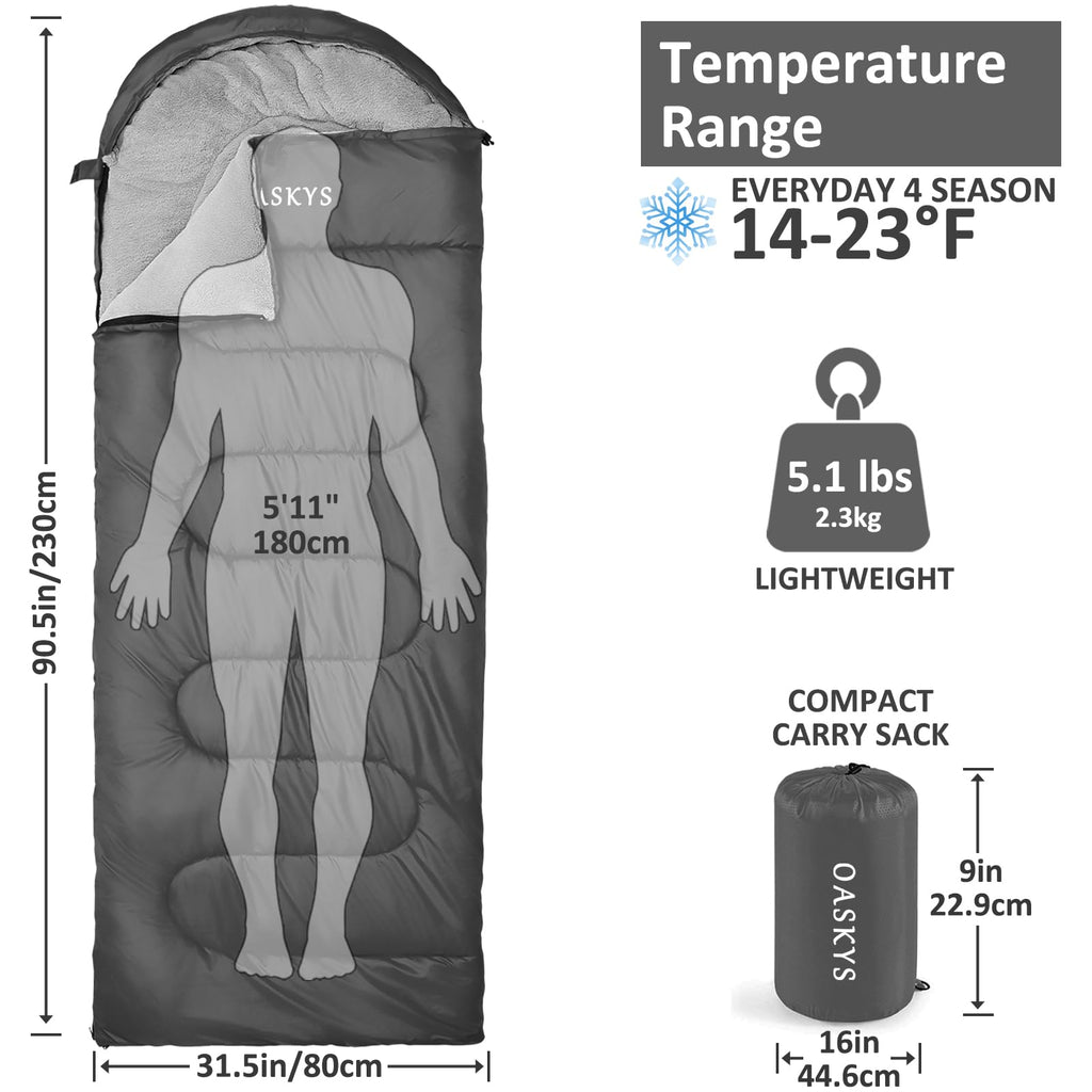 3-Season Waterproof Lightweight Sleeping Bag for All Ages